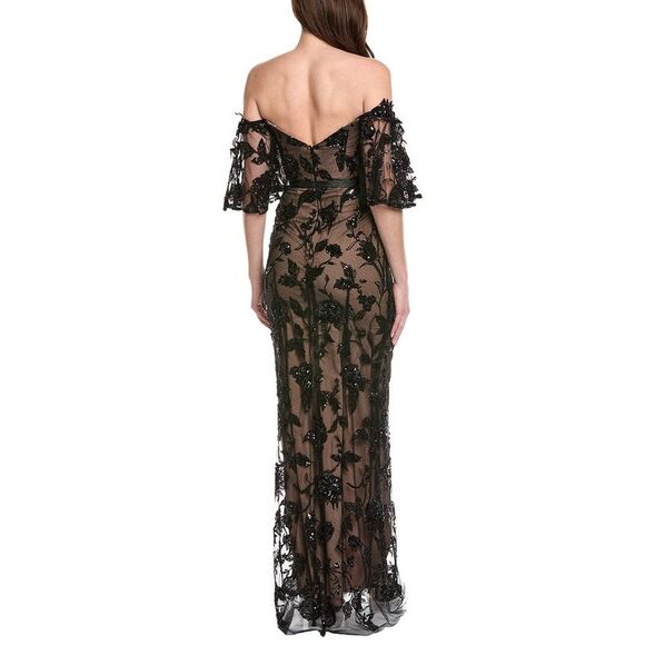 Marchesa Notte WomensEmbellished Gown, Black